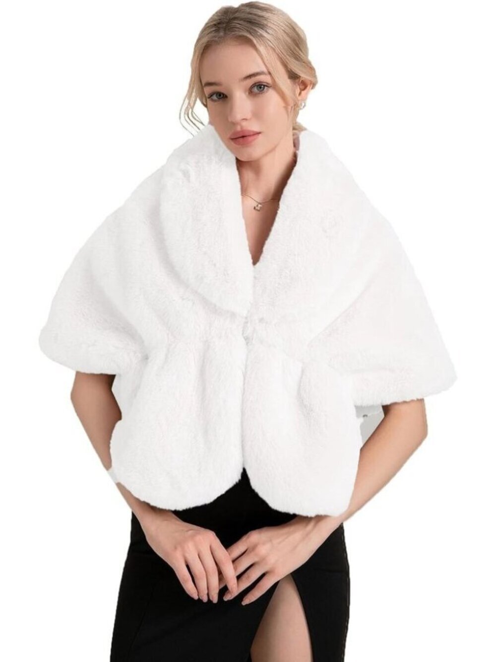 🆕 Fashowlife New Faux Fur Cloak Shawl Women White Scarf Warm Wrap Stole Shrug